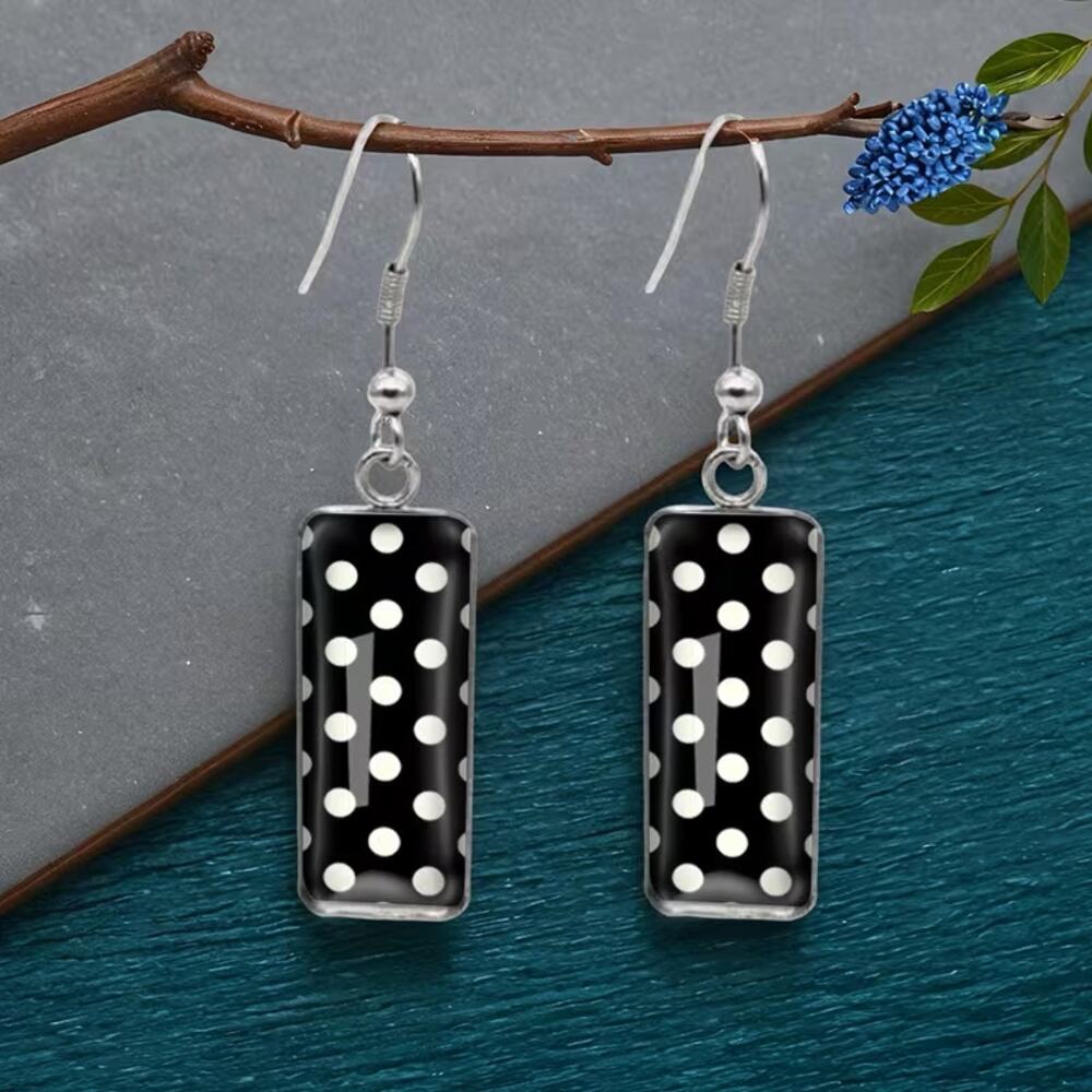 Polka Dot Square Earrings Glass Women Black Dangle White Fashion New